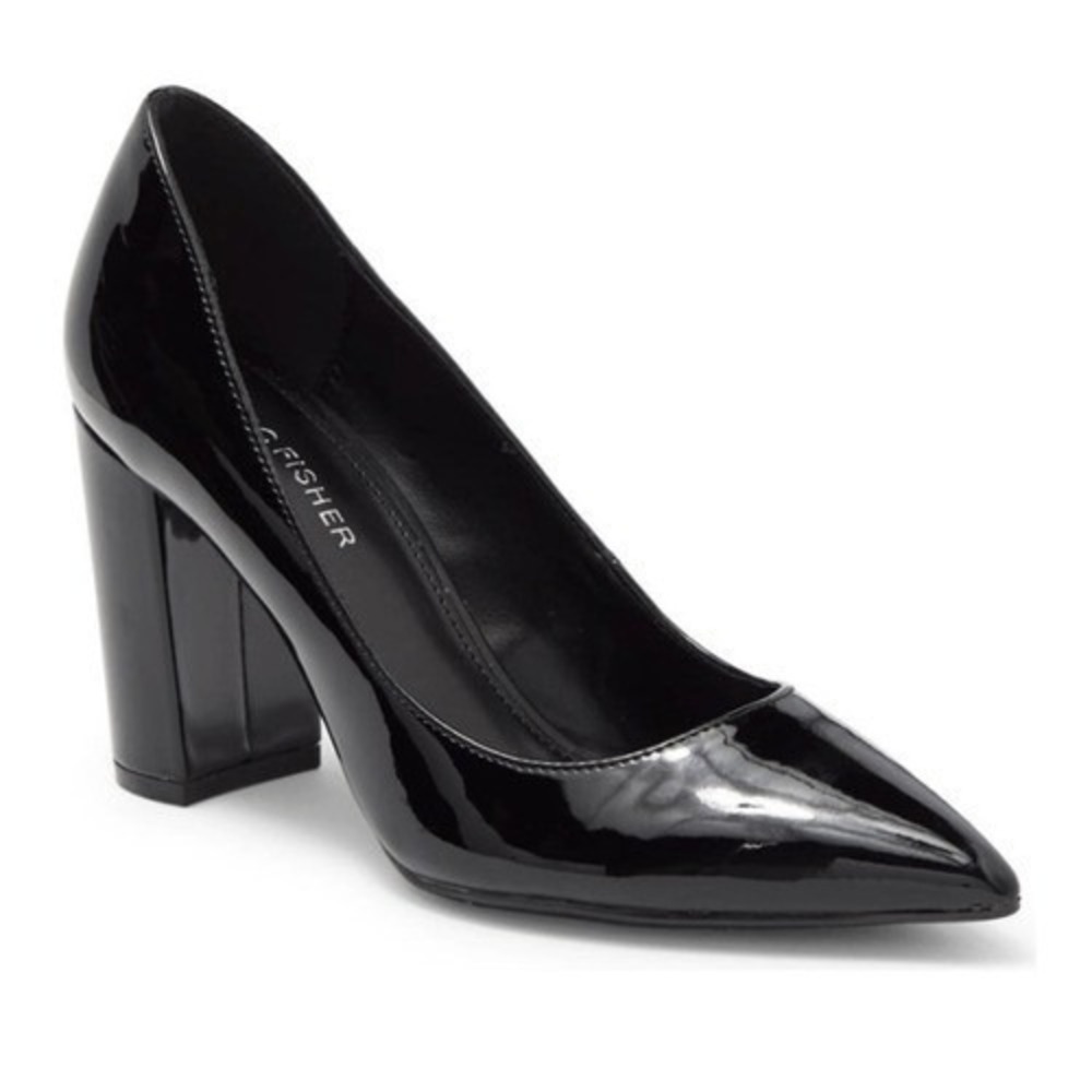 Marc Fisher Georgy Pointed Block Heel Pump, Black Patent Leather, Size 10 NWT